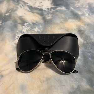 Diff aviator sunglasses gold rim black lenses unisex